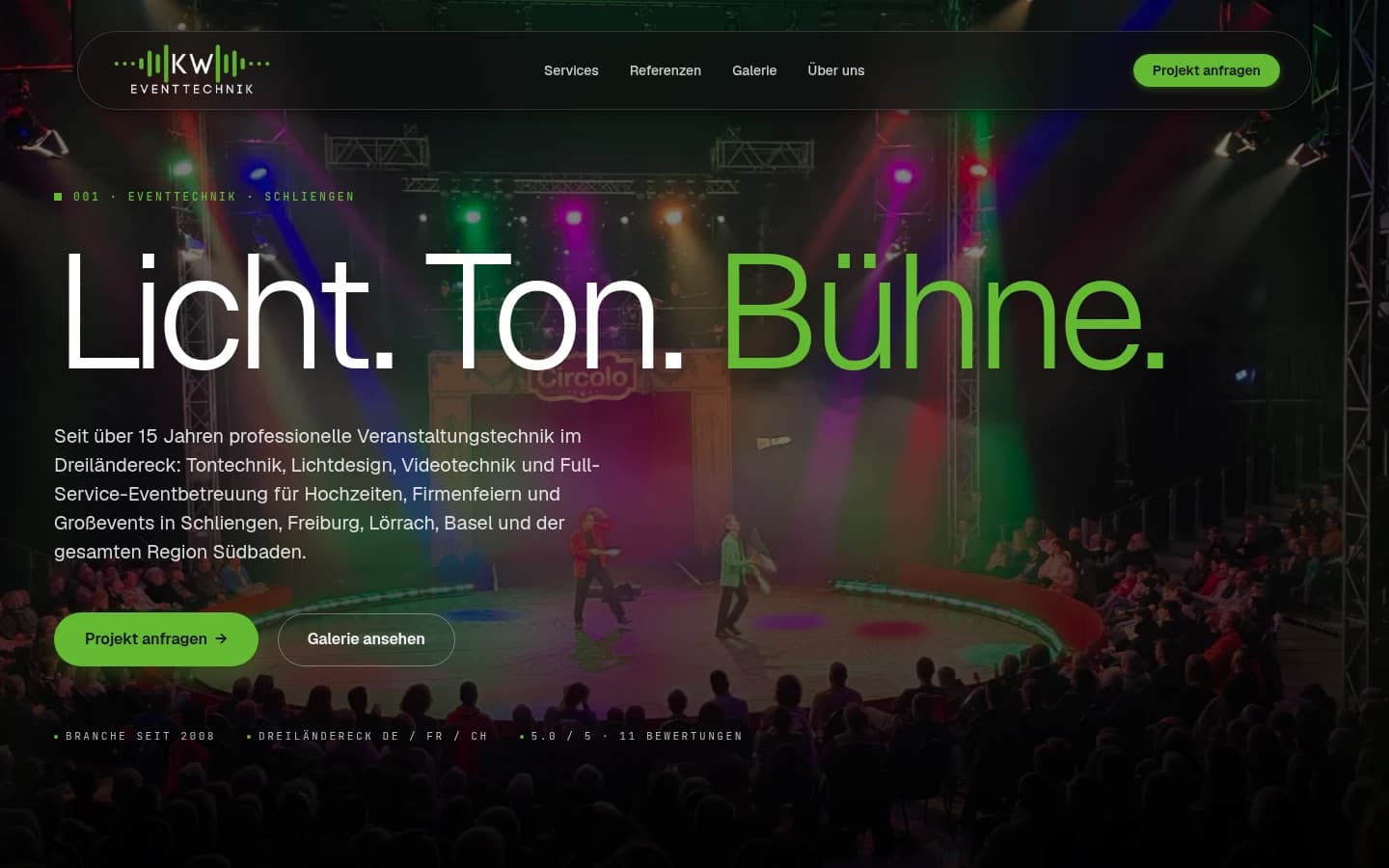 KW.Eventtechnik Website Vorschau — Cinematic Stage-Light Hero